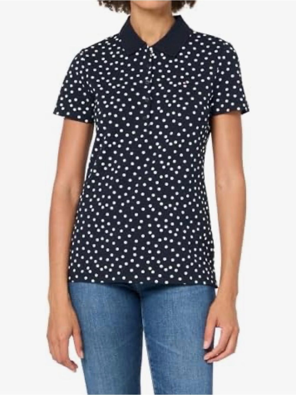 Tommy Hilfiger Navy and White Polka Dot Button Front polo shirts size L